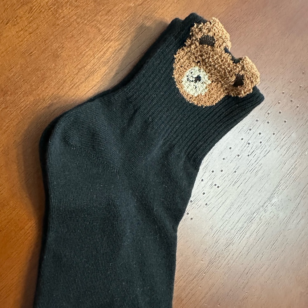 Bundle 2 items for $15! Black Socks with Bear Design - Picture 2 of 6